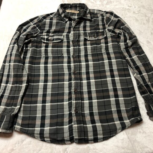 Denver Hayes Vintage Slim Fit Black & Brown Plaid Heavier Flannel Shirt - Picture 3 of 10